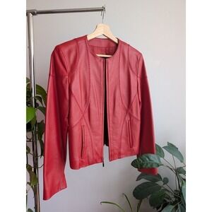 Vintage y2k red leather jacket S  Siena Studio motorcycle biker patchwork chic